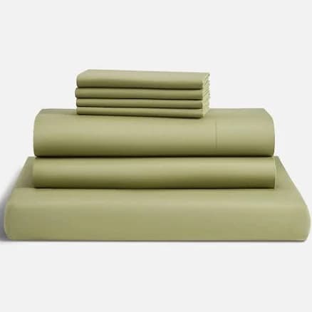 Cooling Cotton Percale Sheet Bundle - Fitted Sheet, Flat Sheet, Duvet & Pillowcases size Twin in Fern | Best Sheets by Brooklinen | Best Cooling
