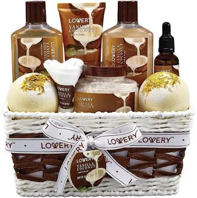 Bath and Body Gift Basket 9 Piece Set Vanilla Coconut