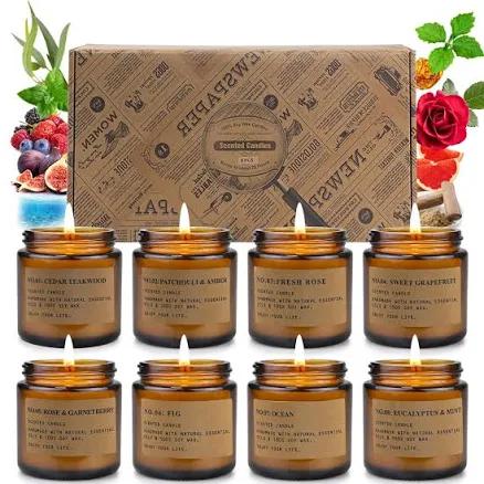 8 Pack Candles for Home Scented, Aromatherapy Jar Candle Gifts for Women, Natural Soy Wax Amber Candles Set, Scented Candles Set for Birthday