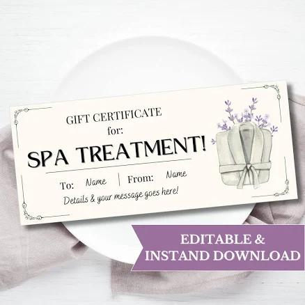 Editable Spa Treatment Gift Certificate Template