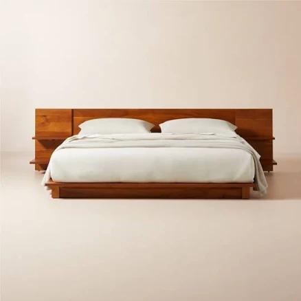 Andes Acacia Wood Platform Queen Bed with Nightstands