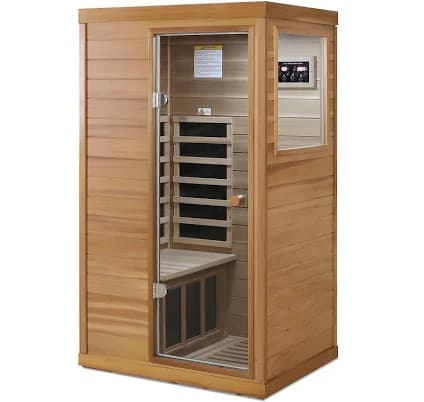 Infrared Home Sauna Room 1 Person Mini Infrared Sauna 1050W Dry Saunas for Home Red Cedar Wooden Indoor Sauna Spa with 6 Low EMF Heaters, Bluetooth