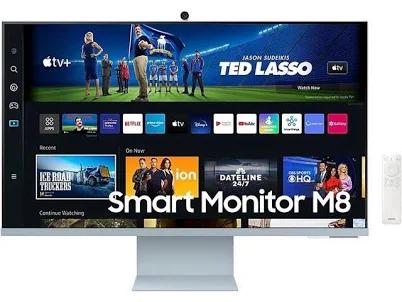 Recertified - SAMSUNG 32-in M8 Smart UHD Monitor w Smart TV Apps (2023) LS32CM80BUNXZA - BLUE