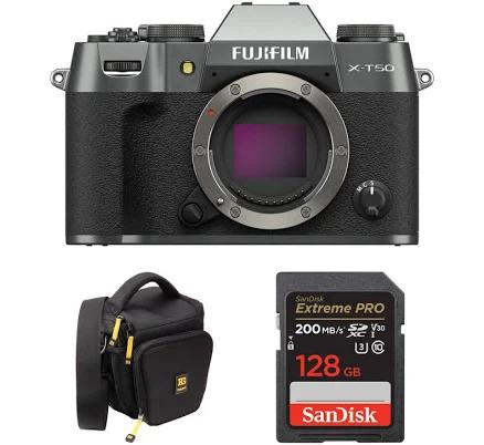 FUJIFILM X-T50 Mirrorless Camera with Basic Bundle (Charcoal Silver)