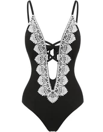 Deep V Low Back High Waisted One Piece Swimsuit