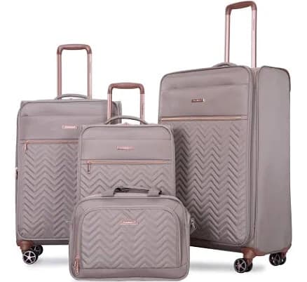 4-Piece khaki Terylene Softshell Spinner Luggage Set with Carry On Bag