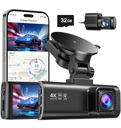 Dash Cam with Front Rear, 4K/2.5K Full HD, Built-in Wi-Fi GPS