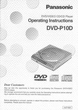 Panasonic Dvd-p10d Dvd Player Owners Instruction Manual