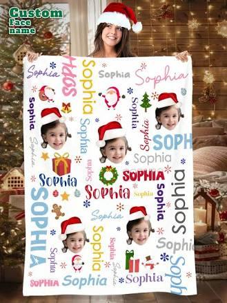 1pc Custom Face Name Christmas Gifts Blanket For Bed ,Custom Photo Bedding Blanket ,Personalized Christmas Gifts Blanket Funny Design With Photo,