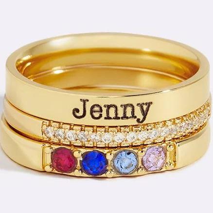 Personalized Birthstones Stacking Name Rings 18k Gold Plated Inspirational Jewelry by Mint & Lily