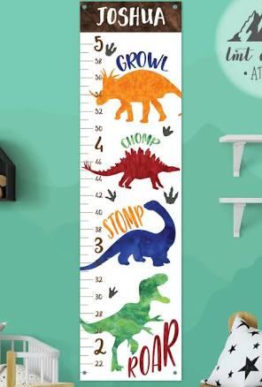 Woodemon Personalized Dinosaur Hanging Canvas Growth Chart Height Ruler