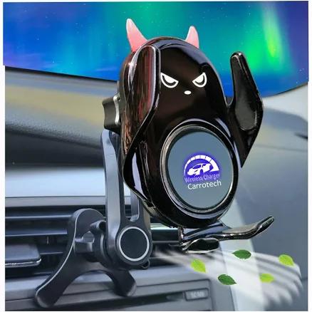 Carrotech Wireless Car Charger Mount,Cute Car Phone Holder,Auto Clamping Air Vent Black Demon Car Phone Holder for iPhone 15 14 13 12 Series Samsung