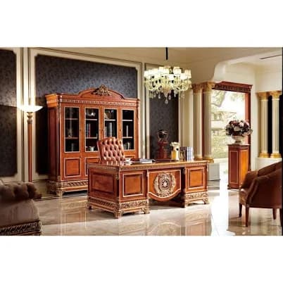 3 Piece Solid Wood Rectangular Executive Desk Office Set with Chair and Bookcase Infinity Furniture Import