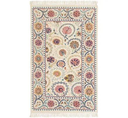 World Market Jaipur Blush Floral Embroidered Cotton Area Rug