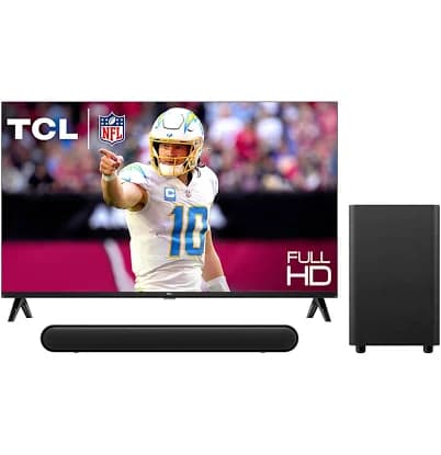 TCL 32" Class S3 1080P FHD HDR LED - Smart TV with 2.1 Channel Sound Bar and Wireless Subwoofer in Black | Nebraska Furniture Mart