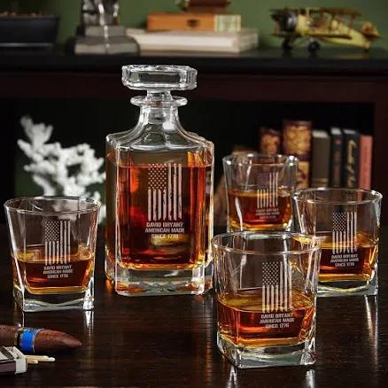 HomeWetBar Custom Whiskey Decanter with Rocks Glasses