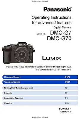 Panasonic Operating Instructions for Advanced Features. Digital Camera. Model No. DMC-G7, DMC-G70