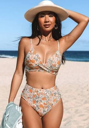 Cupshe Retro/Vintage Floral Print Twist Bralette Bikini Set