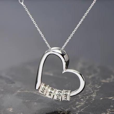 Women Heart Necklace With Engraved Beads Day Gifts