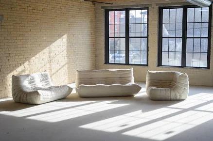 Authentic Vintage Ligne Roset Togo 3-pc Sectional Sofa In White Boucle