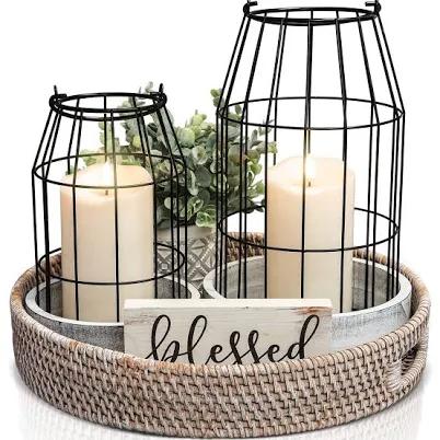 Rustic Farmhouse Lantern Decor Set of 2