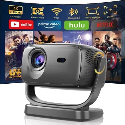 4K Smart Projector with 5G WiFi and Bluetooth 5.2, 600 ANSI Portable Projector with Built in App, 1080P Outdoor Movie Projector with 4P4D Correction