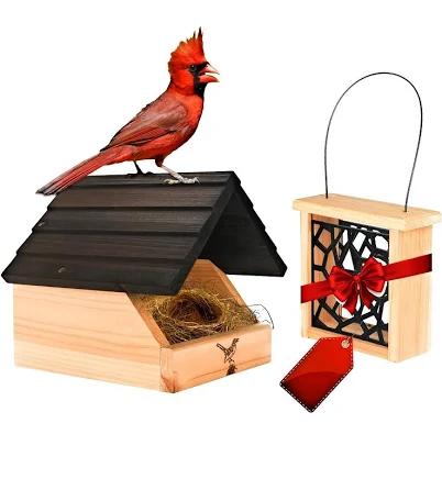 Cedar Open Nesting Box - Cardinal Swallow Bird House Shelter Shelf -Suet Cake Bird Feeder - Birdhouse for Pheobe,Blackbird,Robins,Doves DIY