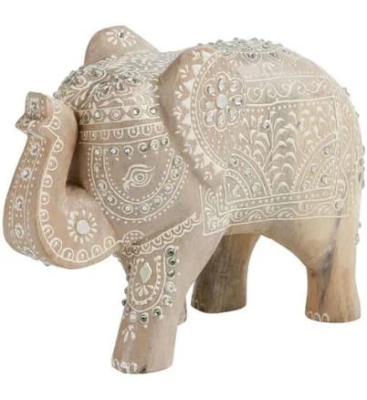 World Market Craft Carved Wood Henna Elephant Decor