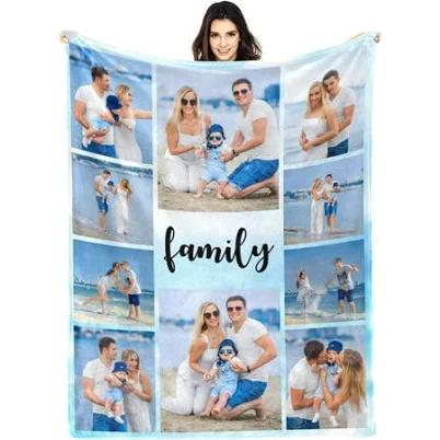 Custom Blanket Personalized Blanket with Photos Text Customized Picture Throw Blanket for Adult Dad, Mom, Kids, Dogs, Friends, Birthday Christmas