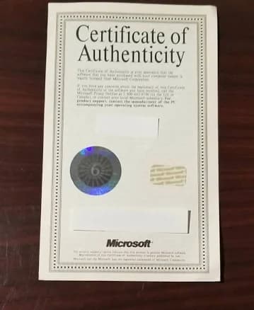Microsoft Ms-dos Certificate Of Authenticity Coa License Version 6