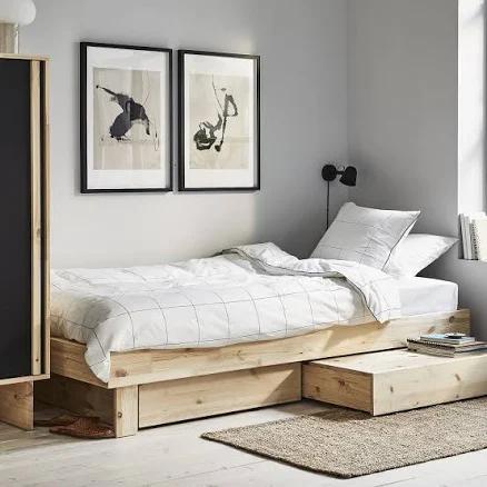 IKEA GLAMBERGET bed frame with storage and mattress