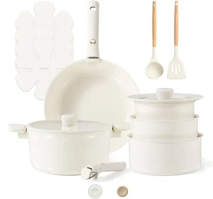 CAROTE 15 Pcs Ceramic Cookware Sets