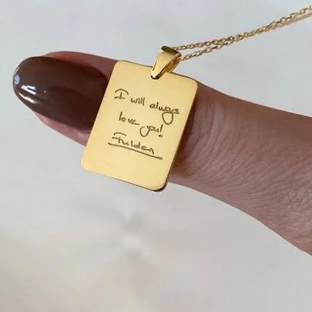 14K Gold Engraved Handwriting Necklace