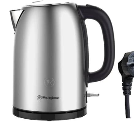 Westinghouse 220 Volt Kettle - Cordless - 1.7 Liter - Stainless Steel - Bundle With Dynastar 220 Volts 240 Volts (Not For USE IN USA)