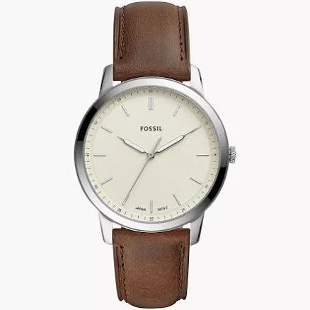 Fossil Men's Minimalist Three-Hand Watch with Brown Leather Strap