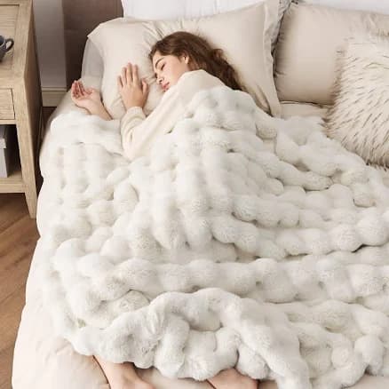 Bedsure Faux Fur Blanket - Soft & Fluffy, Bubble Blanket for Couch, Sofa, Bed - Fuzzy, Cozy, Plush, Thick & Warm for Winter, Christmas Decor Gifts