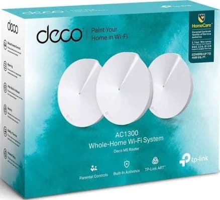 TP-LINK Deco M5 (3-Pack) AC1300 Dual-Band Whole Home Mesh WiFi System, Coverage for 3-5 Bedroom Houses, 100 Devices Connectivity, Built-in Antivirus,.