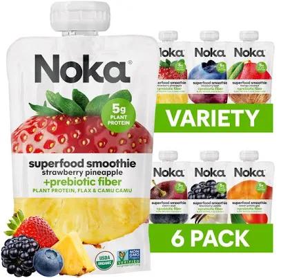 Noka Superfood Fruit Smoothie Pouches Variety Pack, Healthy Snacks With Flax Seed, Plant Protein And Prebiotic Fiber