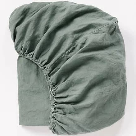 Organic Relaxed Linen Fitted Sheet by Coyuchi in Green, Size: Full at Anthropologie