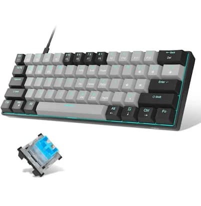 MageGee 60% Mechanical Keyboard, Gaming Keyboard with Blue Switches and Sea Blue Backlit Small Compact 60 Percent Keyboard Mechanical, Portable 60