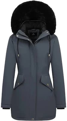 MOERDENG Women's Thicken Fleece Lined Faux Fur Parka with Detachable