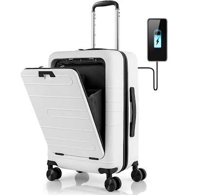 Costway 20 Inch Carry-on Luggage PC Hardside Suitcase TSA Lock with Front Pocket and USB Port