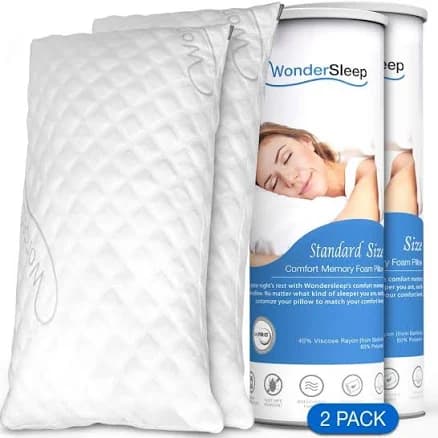 WonderSleep Premium Adjustable Loft Shredded Memory Foam Pillow for Home & Hotel Collection + Washable Removable Cooling