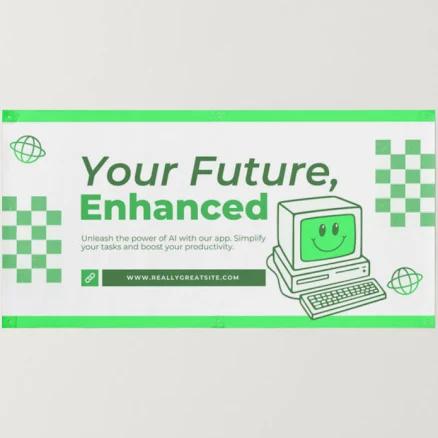 Canva Modern AI Technology Banner, Green/White, Vinyl/Mesh Material, Pack of 1, Small/Medium/Large