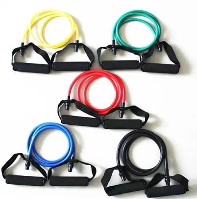 French Fitness Resistance Band Set of 5 with Handles