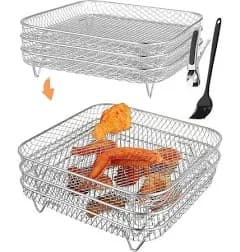 Three Stackable Dehydrator Racks for Ninja, Instant Pot Vortex, Cosori, Chefman, Gowise, Ultrean, Gourmia - 304 Stainless Steel Grill Rack Fits 4.2-
