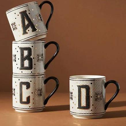 Anthropologie Home Bistro Tile Monogram Mug