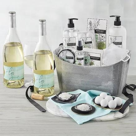 Harry & David White Tea Spa Basket with Wine