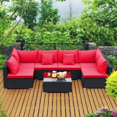 Costway 7PCS Patio Rattan Sofa Set Sectional Conversation Furniture