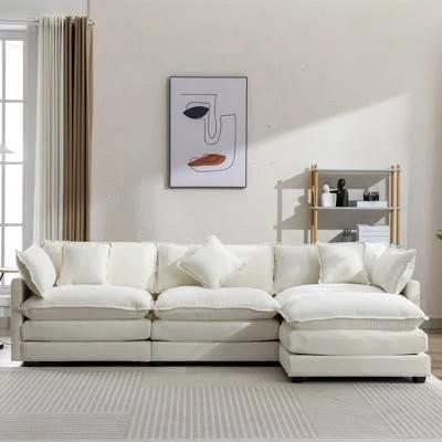 ModernLuxe 111.4" L-Shape Chenille Upholstered Sectional Sofa Couch with Ottoman and 5 Pillows